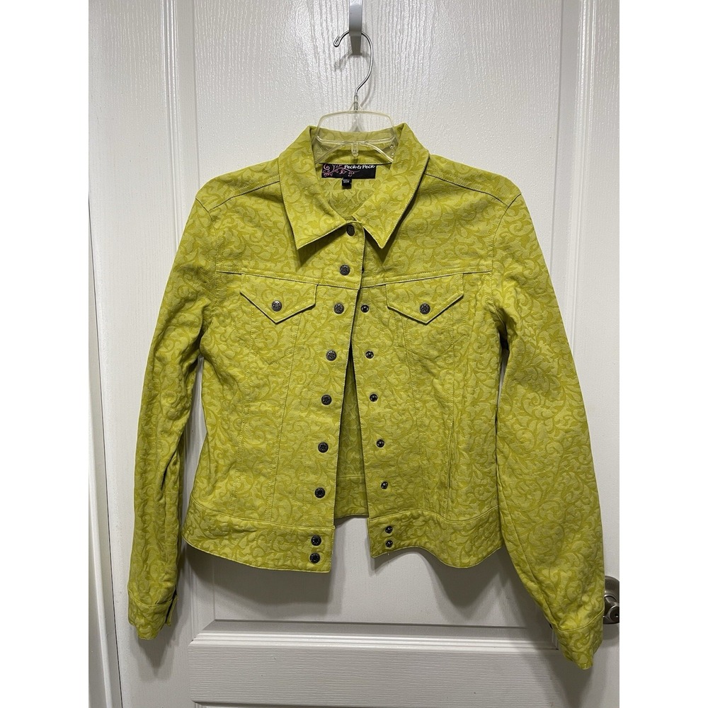 Peck & Peck Women's Green Jacquard Button Up Jacket Medium